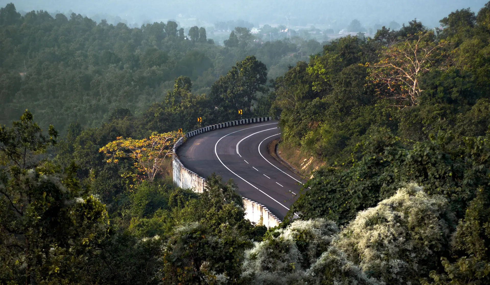 Winding road through the forested hills of Jharkhand